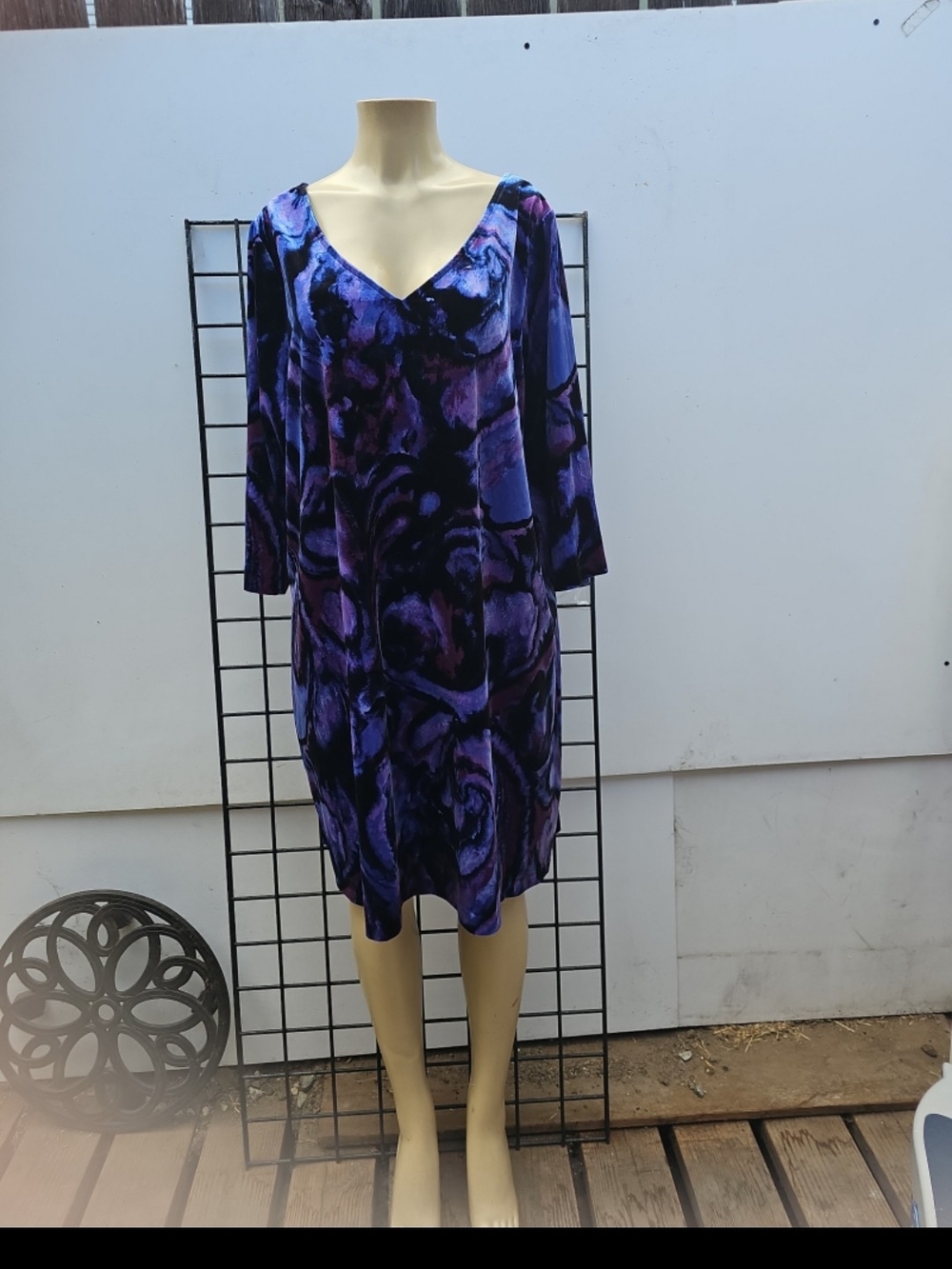 Fashion Bug Violet & Black Floral V-Neck Long Sleeve Dress